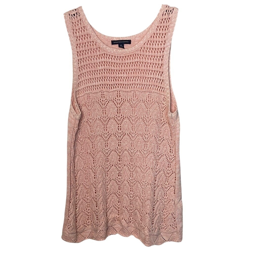 American Eagle Outfitters‎ Pink Pointelle Knit Tank Top Cottage Fairy Preloved S